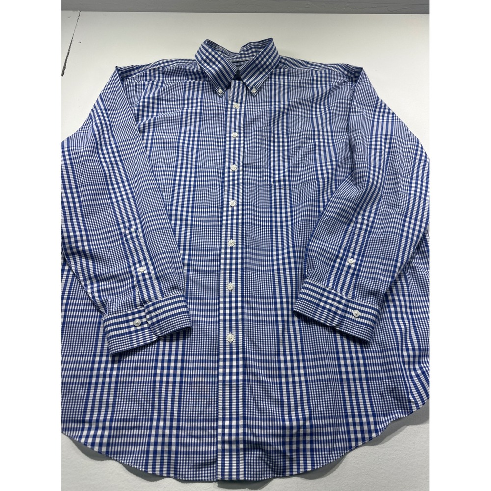 Brooks Brothers Mens 2XL Non-Iron Supima Cotton Gingham Button Down Shirt Blue